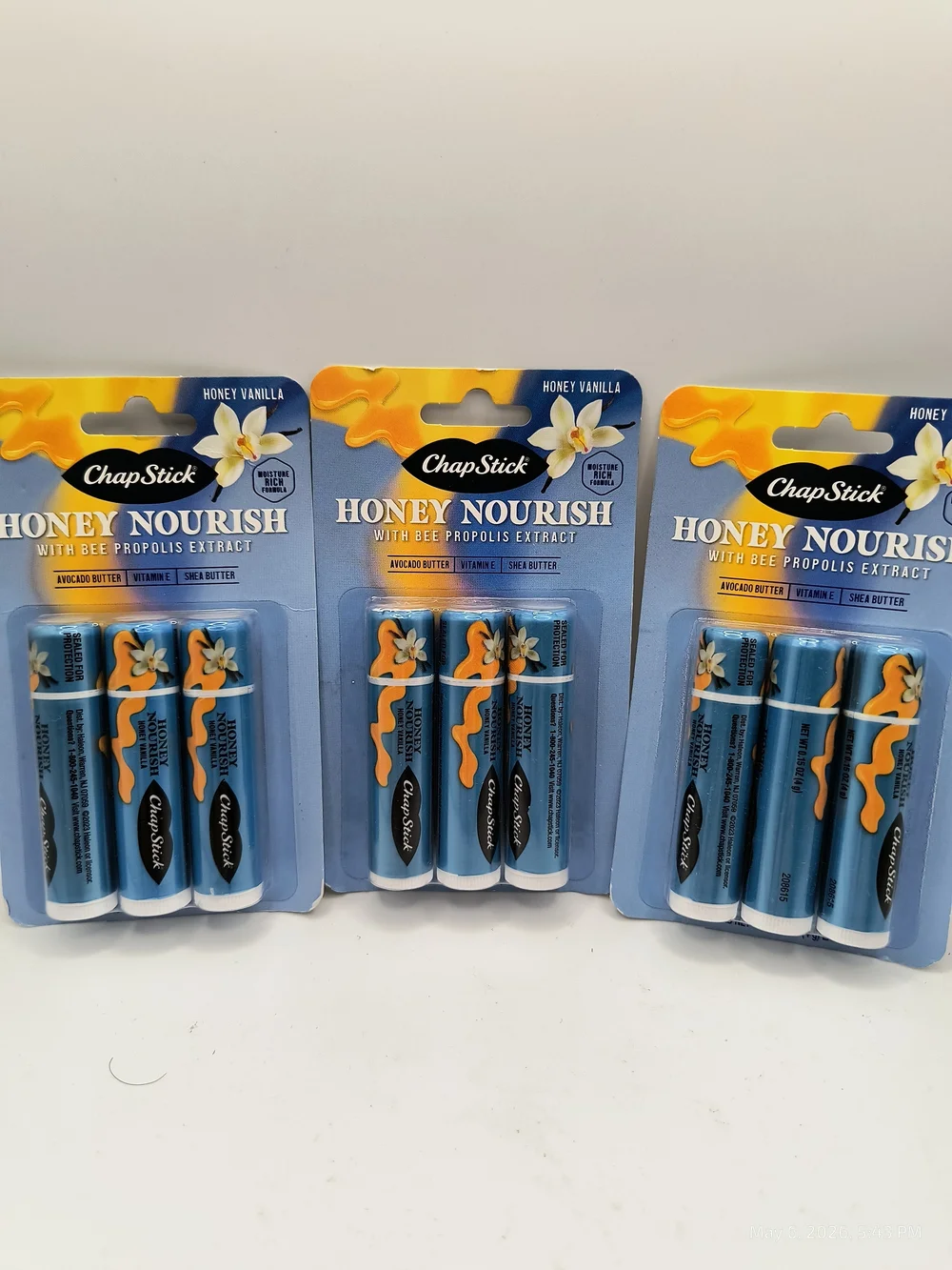 ChapStick Honey Nourish Lip Balm - Honey Vanilla (3-Pack X 3) Bee Proplis Extrac